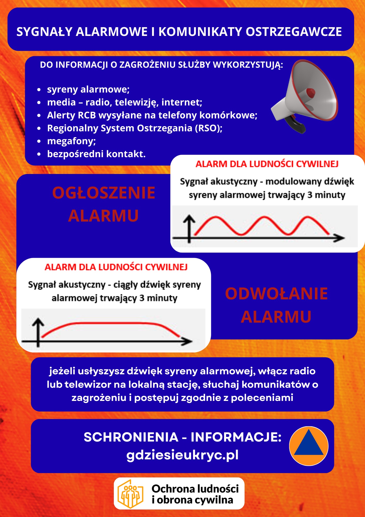 Ulotka dotycząca plecaka ewakuacyjnego i sygnałów alarmowych