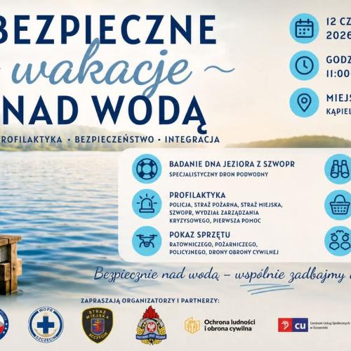 Plakat dotyczący wydarzenia Bezpieczne Wakacje nad Wodą
